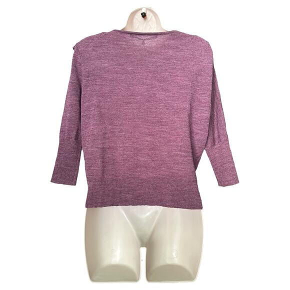 Knitted & Knotted Wool Ruffle Detail 3/4 Sleeve Sweater Top, Size S, Purple - Picture 3 of 13